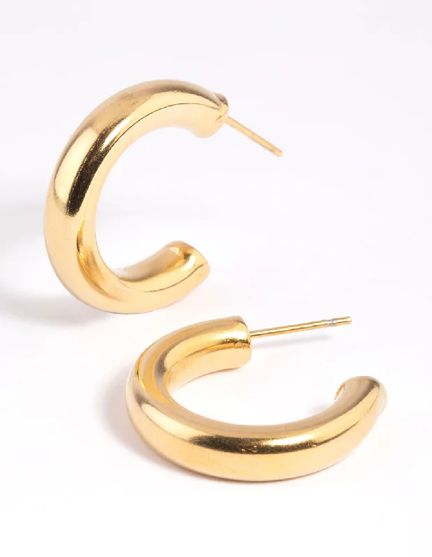 Petal hoop earrings-Waterproof Gold Plated Stainless Steel Medium Chunky Hoop Earrings