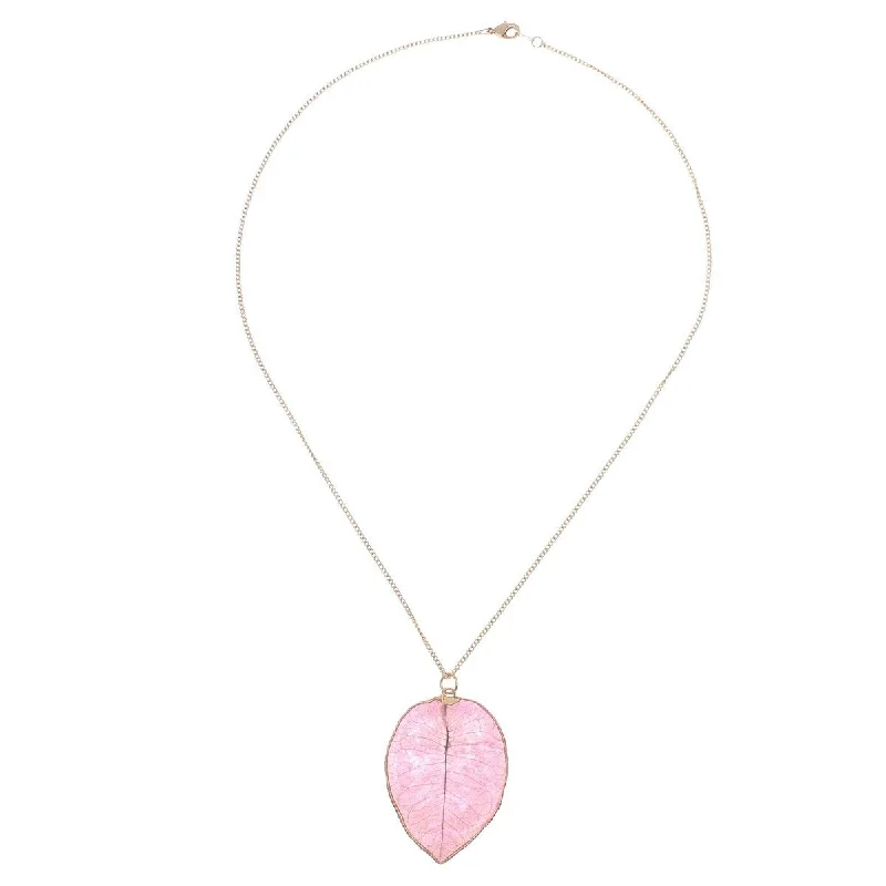 Galaxy charm necklaces-NOVICA Bougainvillea Love in Pink, Gold accented natural flower pendant necklace