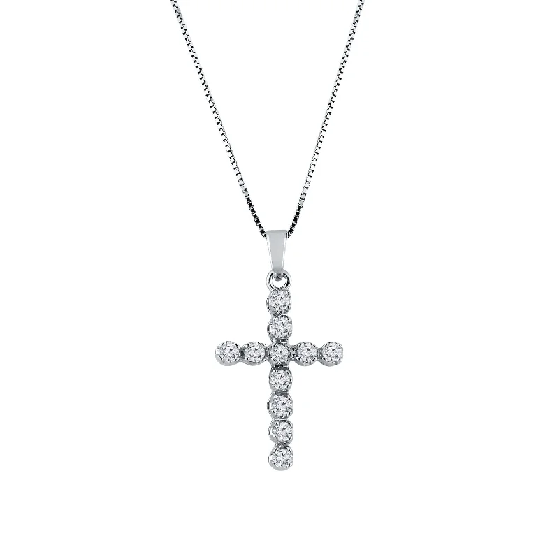 Zodiac charm necklaces-Auriya 14k Gold Round Diamond Cross Necklace 3/8cttw (H-I, I2-I3)