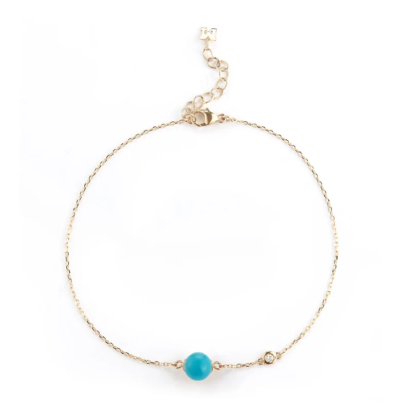 Thick chain bangles-14kt Gold Turquoise and Diamond Dot Bracelet