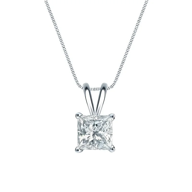 Worn style necklaces-Auriya Platinum 2.25ctw Princess Solitaire Lab Grown Diamond Necklace 4-Prong Basket (H-I VS) - 2.25