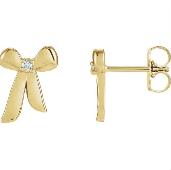 Silk fringe earrings-Diamond Bow Studs