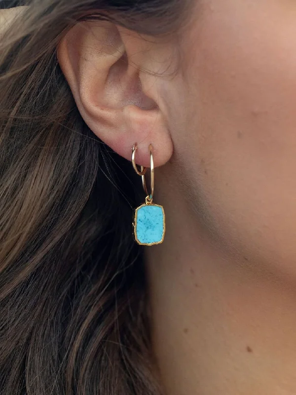 Square stud earrings-Howlite Turquoise Gold Medium Hoop Earrings - Alaka'i