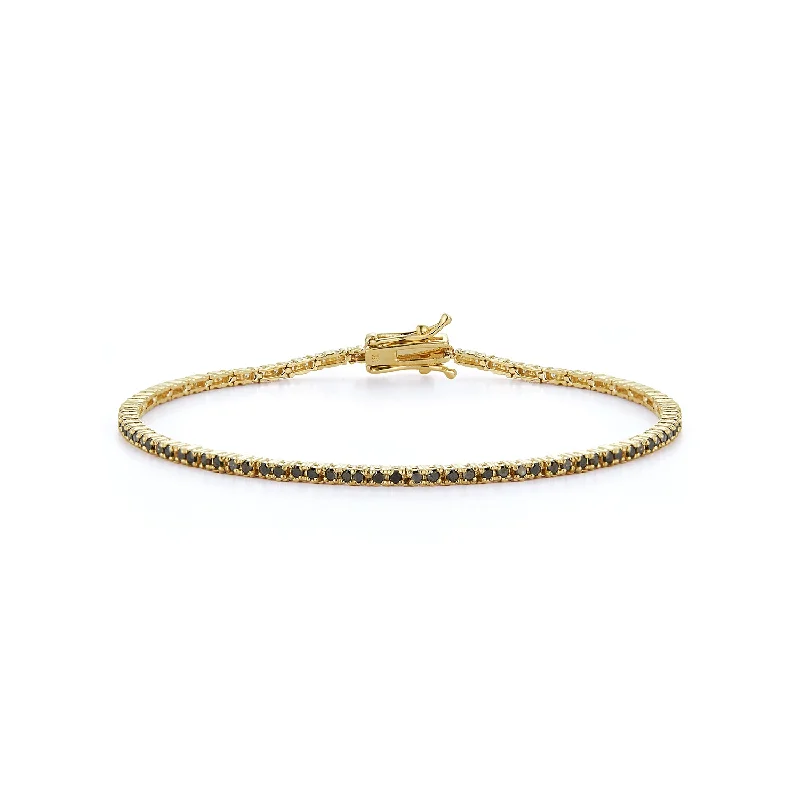 Shiny modern bangles-14kt Gold Black Diamond Tennis Bracelet