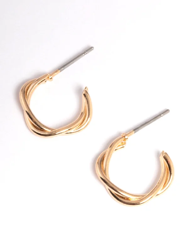 Cedar wood earrings-Gold Soft Twist Huggie Earrings