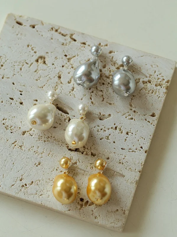 Bold cross earrings-Simple Single Baroque Pearl Short Drop Earrings