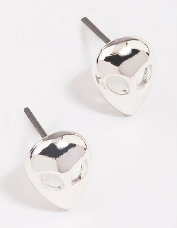 Square stud earrings-Silver Alien Head Stud Earrings