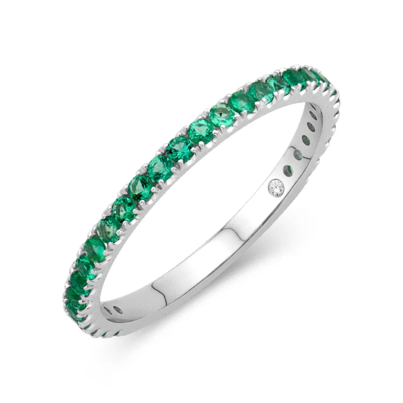 Topaz stone engagement rings-14K White Gold 0.37cttw. Emerald Stackable Birthstone Ring - May