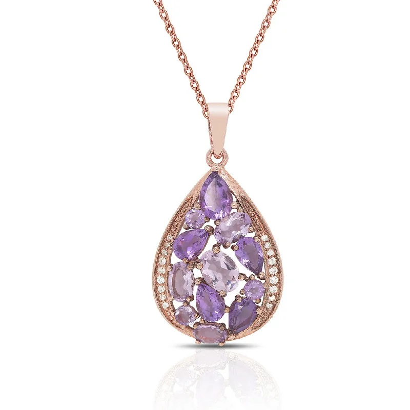 Heavy collar necklaces-Dolce Giavonna Rose Gold Over Sterling Silver Amethyst and Cubic Zirconia Necklace