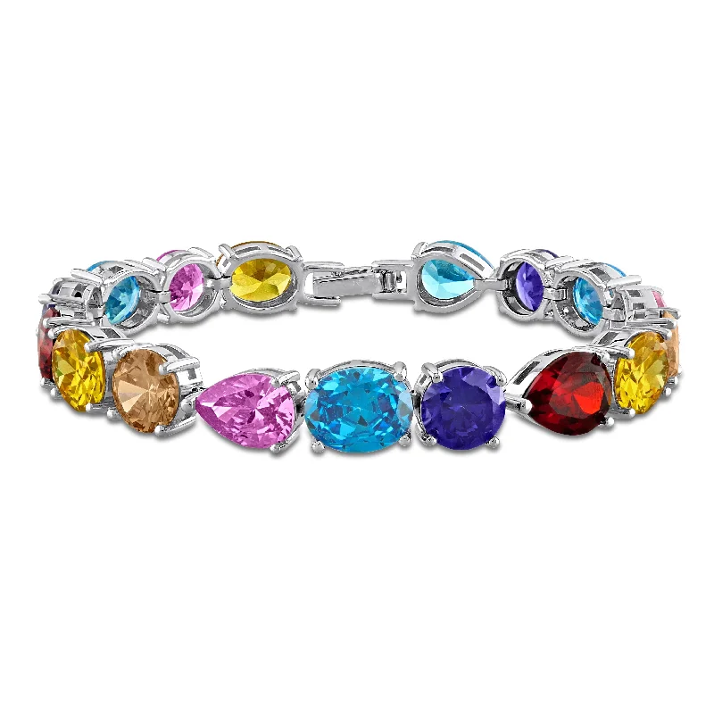 Woven cord bangles-Miadora 118ct TGW Multi-Color Cubic Zirconia Bracelet in Sterling Silver - 7 in