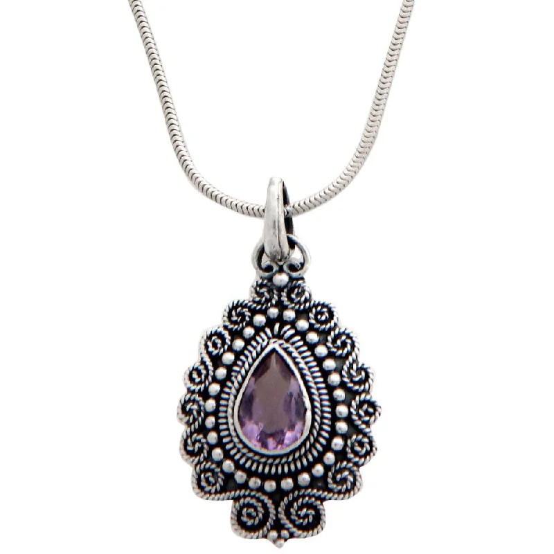 Vibrant enamel necklaces-Handmade Sterling Silver 'Queen of Bali' Amethyst Necklace (Indonesia)