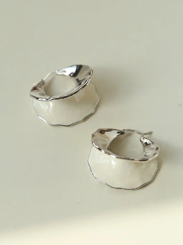 Thick tier earrings-Whipped Cream Texture Enamel Silver Earrings