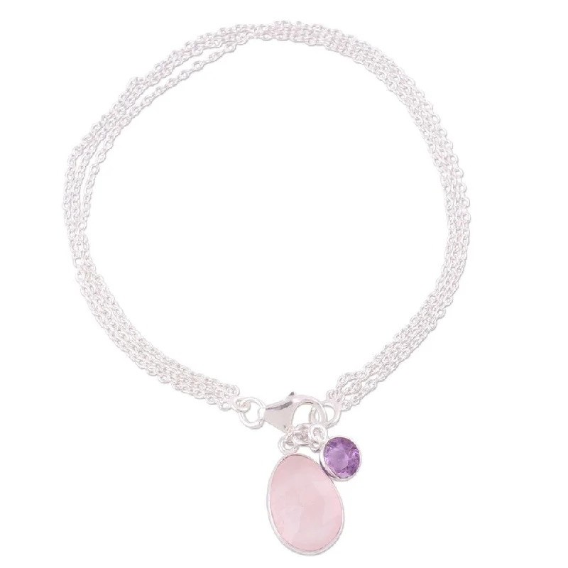 Topaz stone bangles-NOVICA Handmade Sterling Silver 'Twinkling Harmony' Rose Quartz Amethyst Bracelet (India)