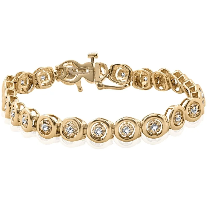 Surf theme bangles-Pompeii3 14k Yellow Gold 3/4 ct TDW Diamond Tennis Bracelet 15 Grams 6.8mm Wide (I/SI) - White