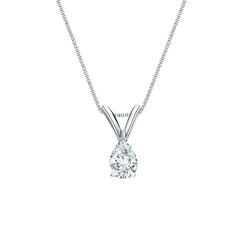 Dainty charm necklaces-Auriya Platinum 0.25ctw Pear Solitaire Lab Grown Diamond Necklace V-End (H-I VS) Prong - 0.25