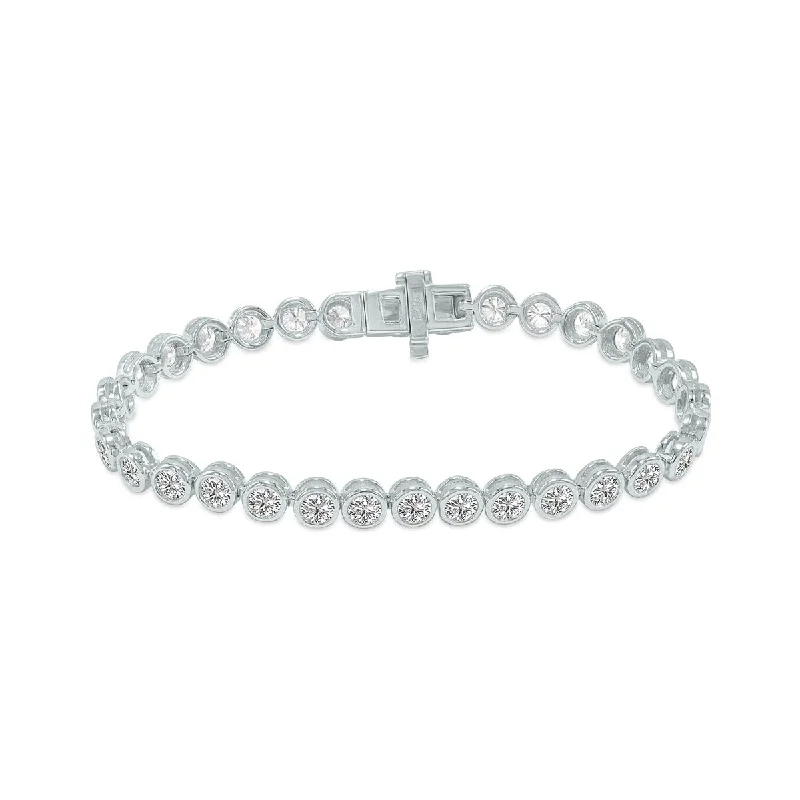 Crystal-twisted bangles-Marquee 7 Carat TW Bezel Set Lab Grown Diamond Bracelet in 14K White Gold