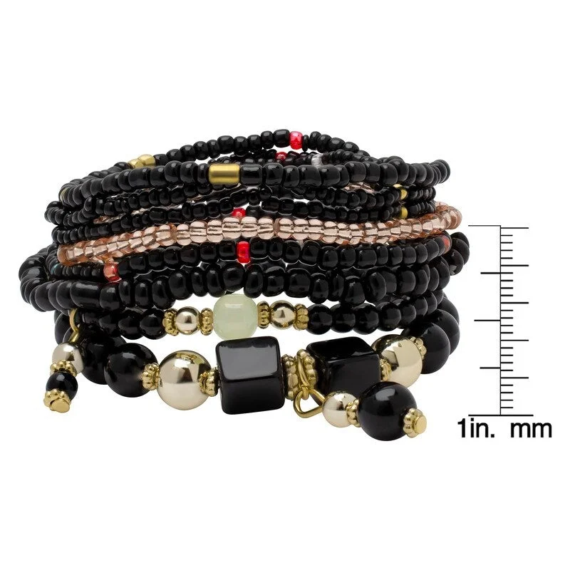 Flat knot bangles-Victoria Townsend Gold Plated Black Bead Layering Bracelet