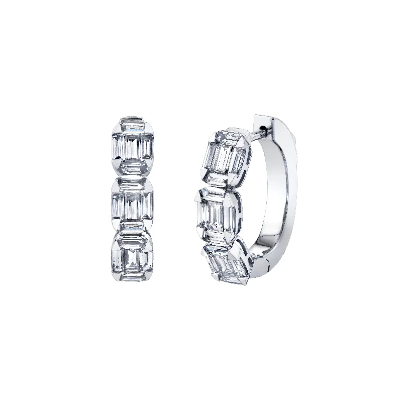 Thick tier earrings-Oval Diamond Huggies