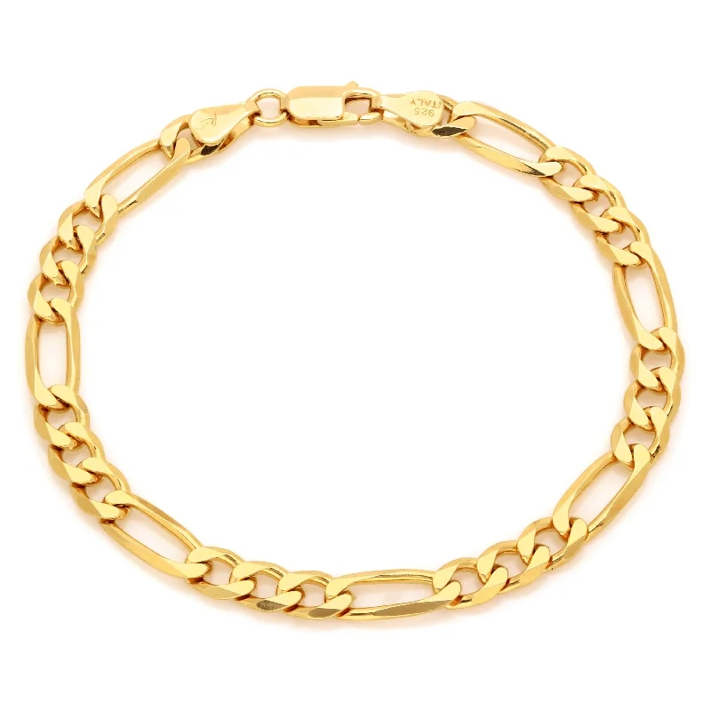 Cord edge bangles-Yellow Gold Plated Silver 7 mm Beveled Figaro Bracelet (7-9 Inch)