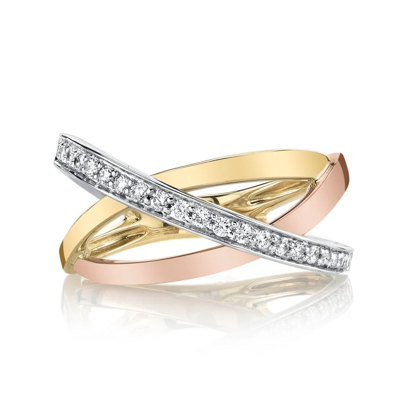 Open frame engagement rings-14K Tri-Tone Gold 0.24ct. Diamond Multi Band Crossover Fashion Ring