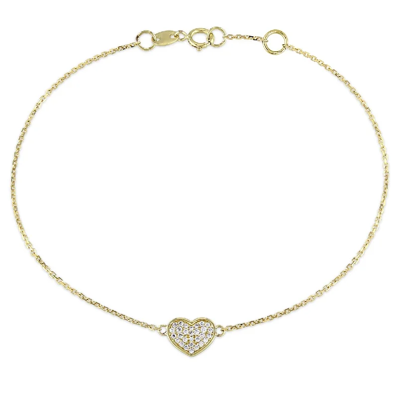 Tide shape bangles-Miadora 1/10ct TW Diamond Heart Charm Bracelet in 14k Yellow Gold