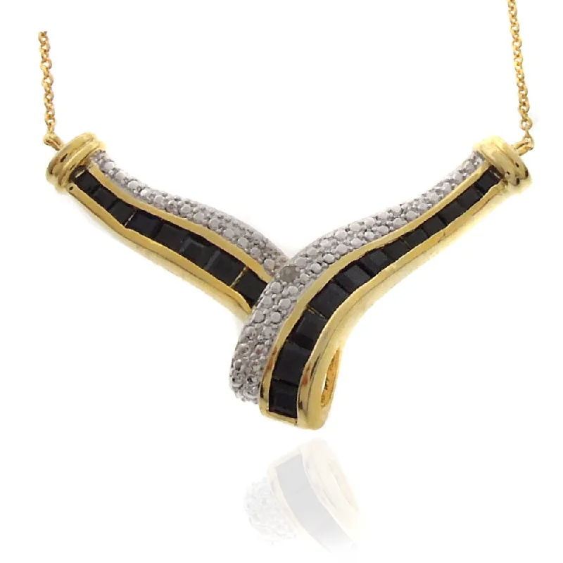 Onyx stone necklaces-Dolce Giavonna 18k Gold Overlay Sapphire and Diamond Accent 'V' Necklace