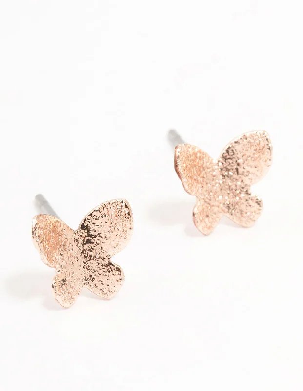 Pure crystal earrings-Rose Gold Sand Blast Butterfly Stud Earrings