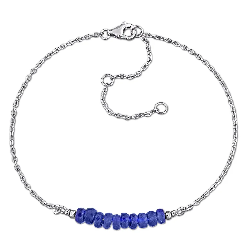 Gem strand bangles-Miadora 4/5ct TGW Blue Sapphire Bead Bar Bracelet in Sterling Silver-7+2in