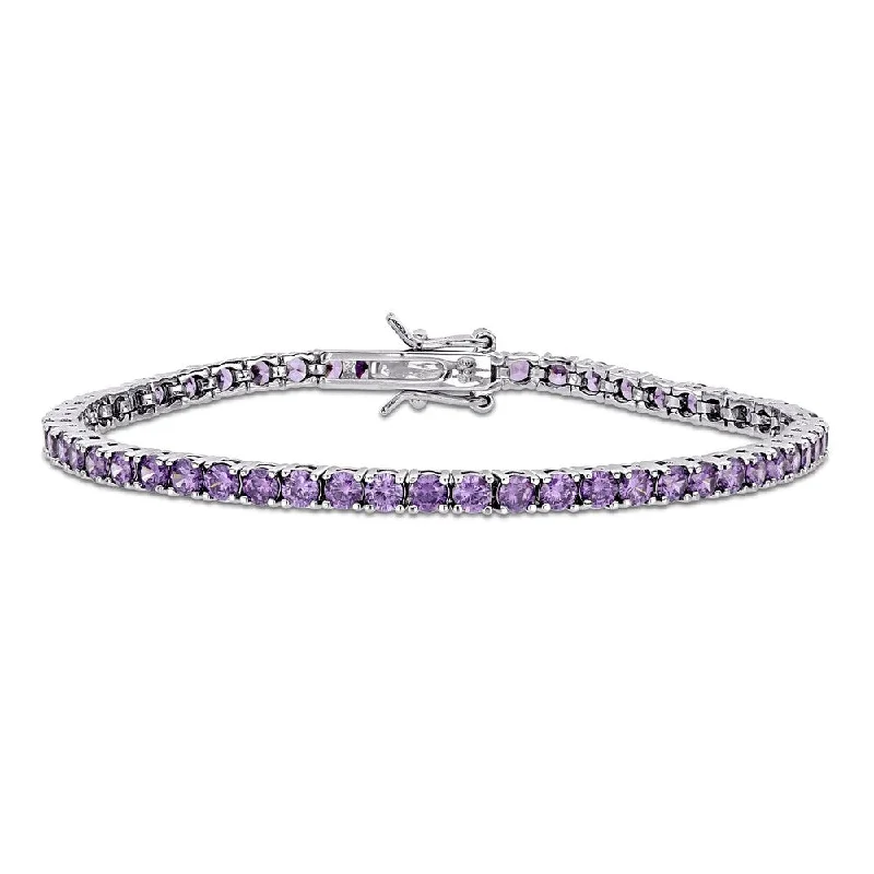 Loop charm bangles-Miadora Sterling Silver Purple Cubic Zirconia Tennis Bracelet